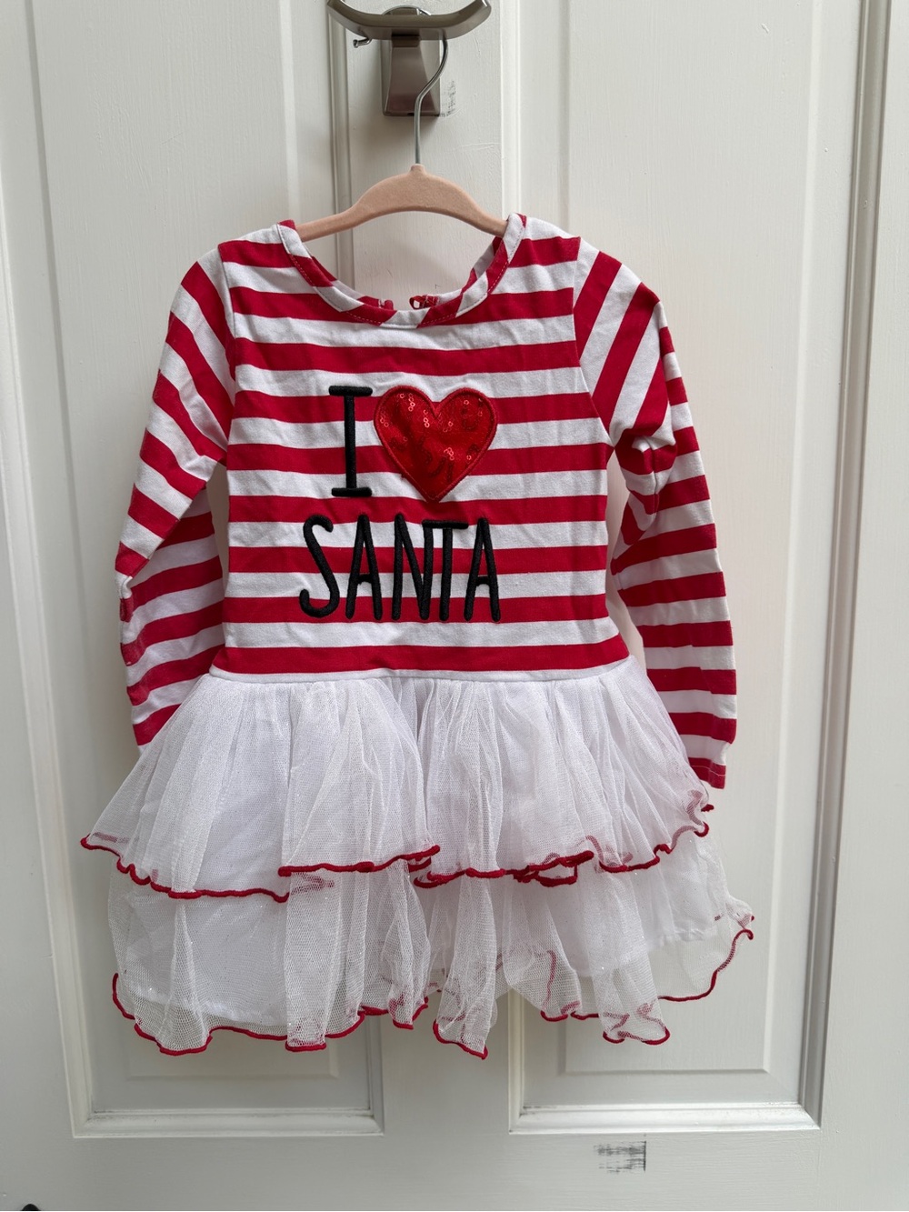 Sweet Heart Rose Girls 4 Red & White Stripe I ♥ Love Santa Christmas Tutu Dress